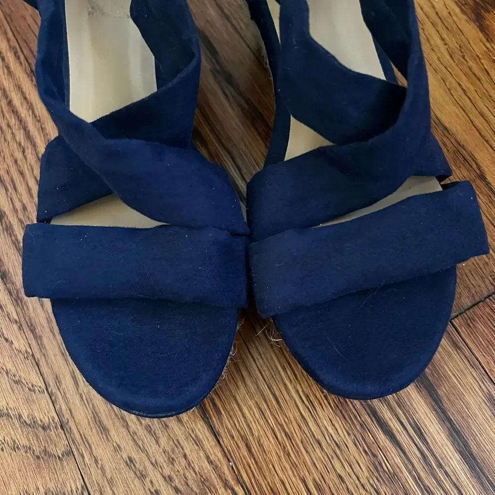 Royal Blue Wedge Espadrille Sandals Size 7 Strappy Open Toe 3in Heel Bohochic